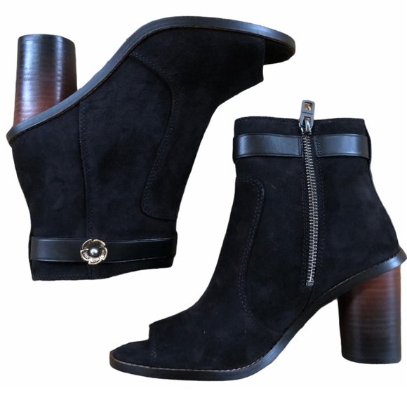 Coach Peep Toe Moto Boot in Black Suede NIB - Picture 11 of 16